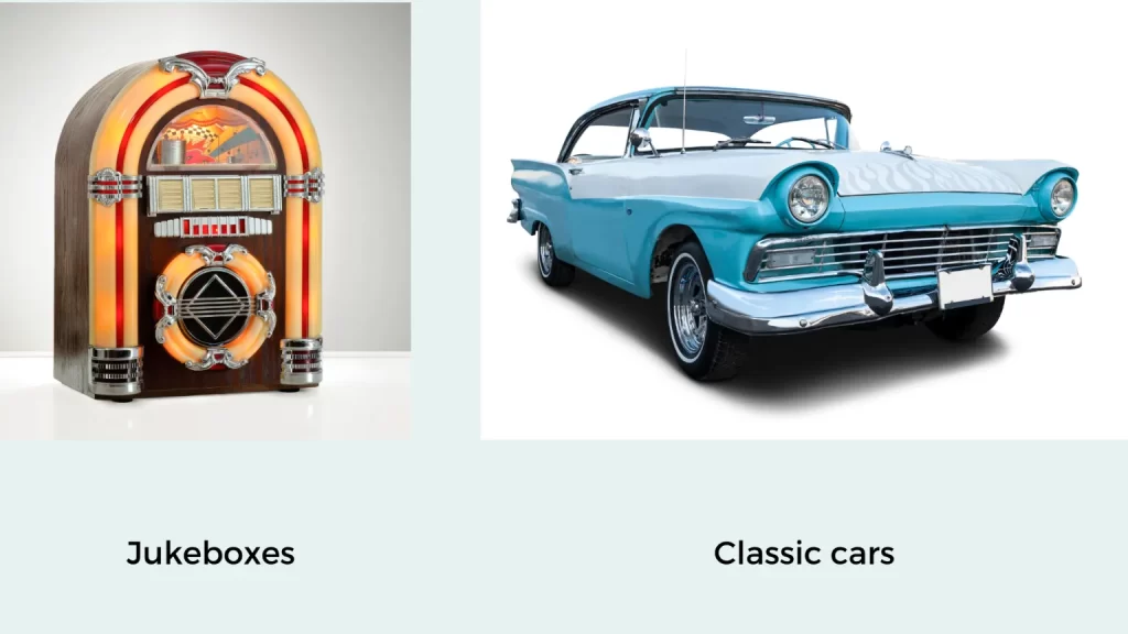 Jukebox and classic car. Americana.