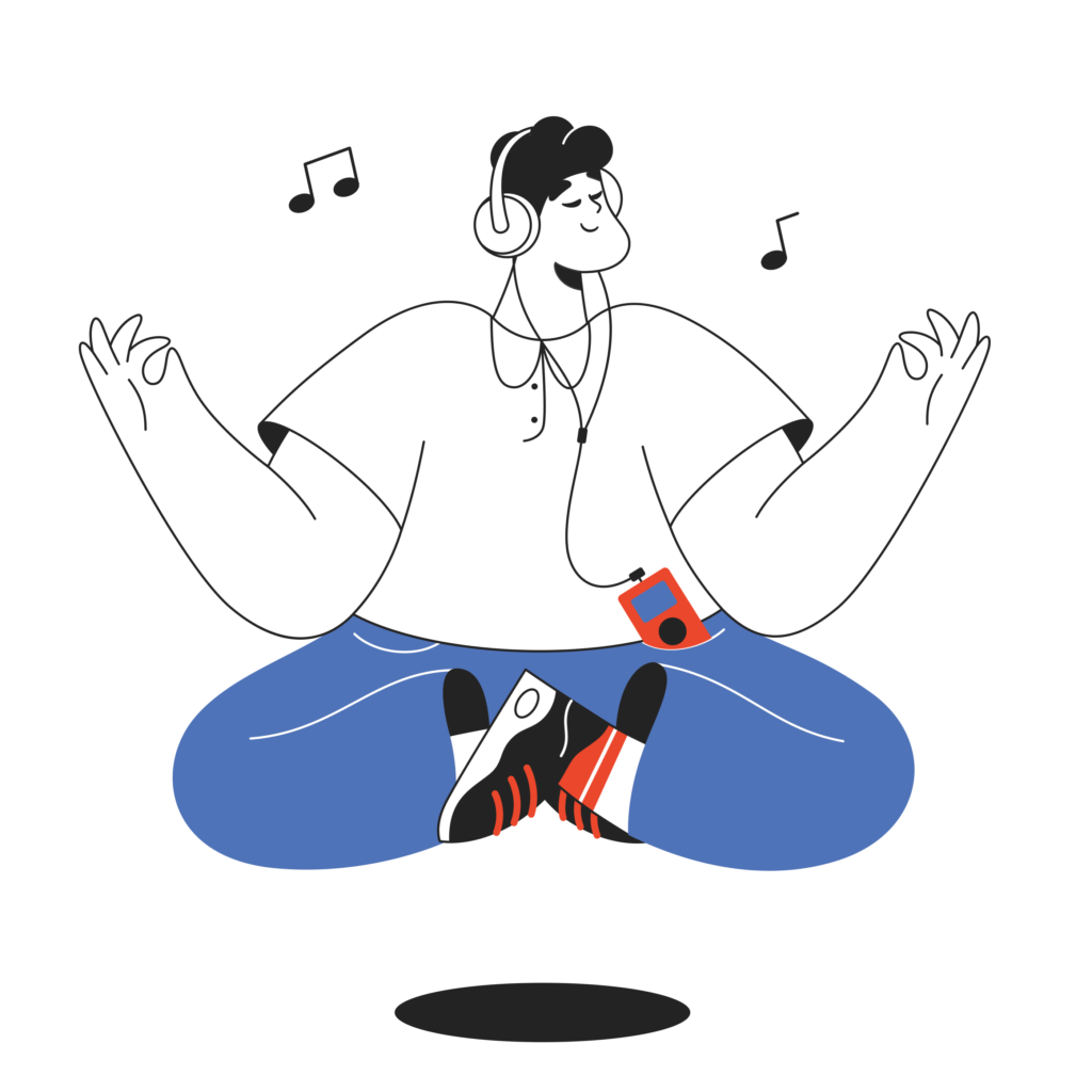 illustration of man listening to music on headphones.
